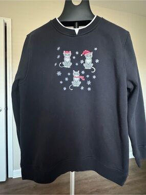 Speculation Y2K Black Cat Snowflake Sweatshirt with Red Accent